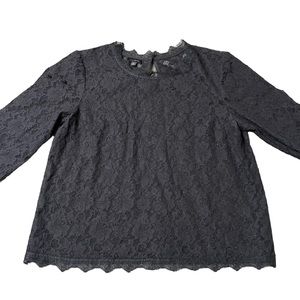 Talbots Women’s Black Sheer Lace 3/4 Length Sleeve Blouse Size 10/Medium